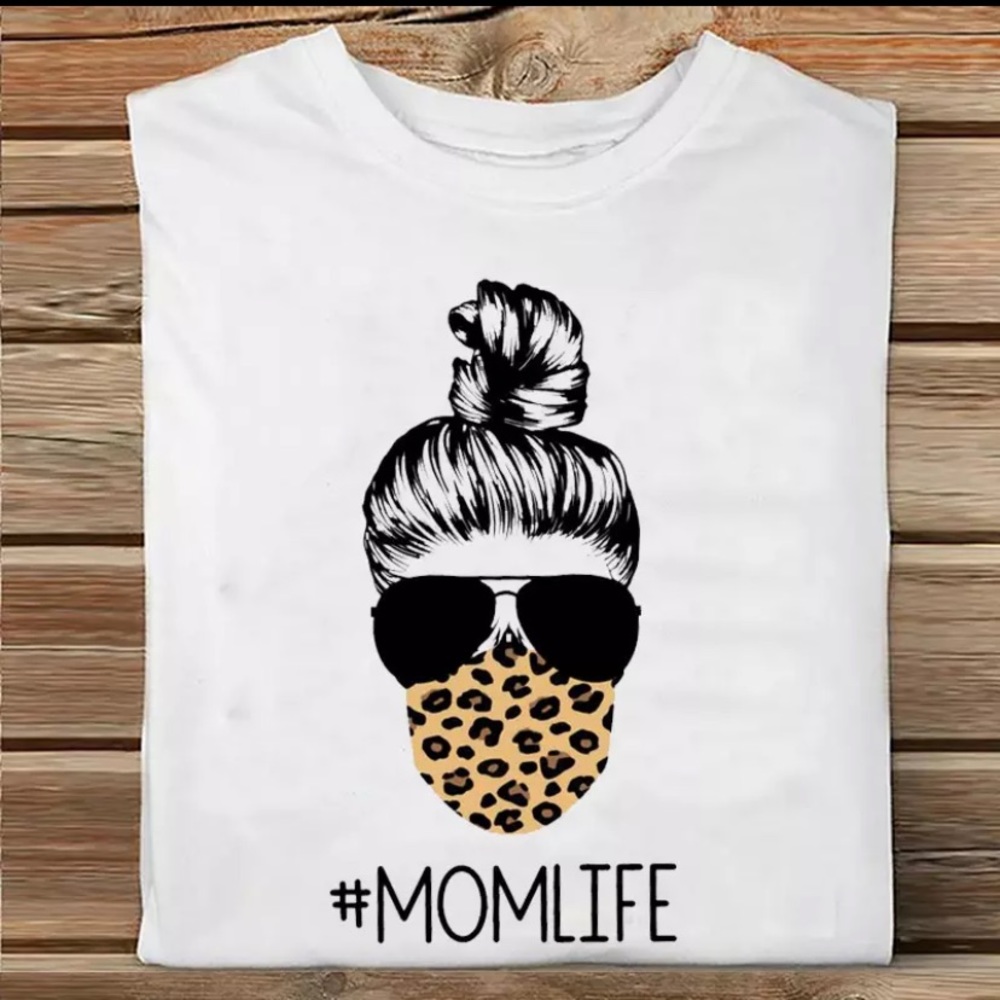 Mom Life T-Shirt Short Sleeve New Mom Momma Maternity White Size Large